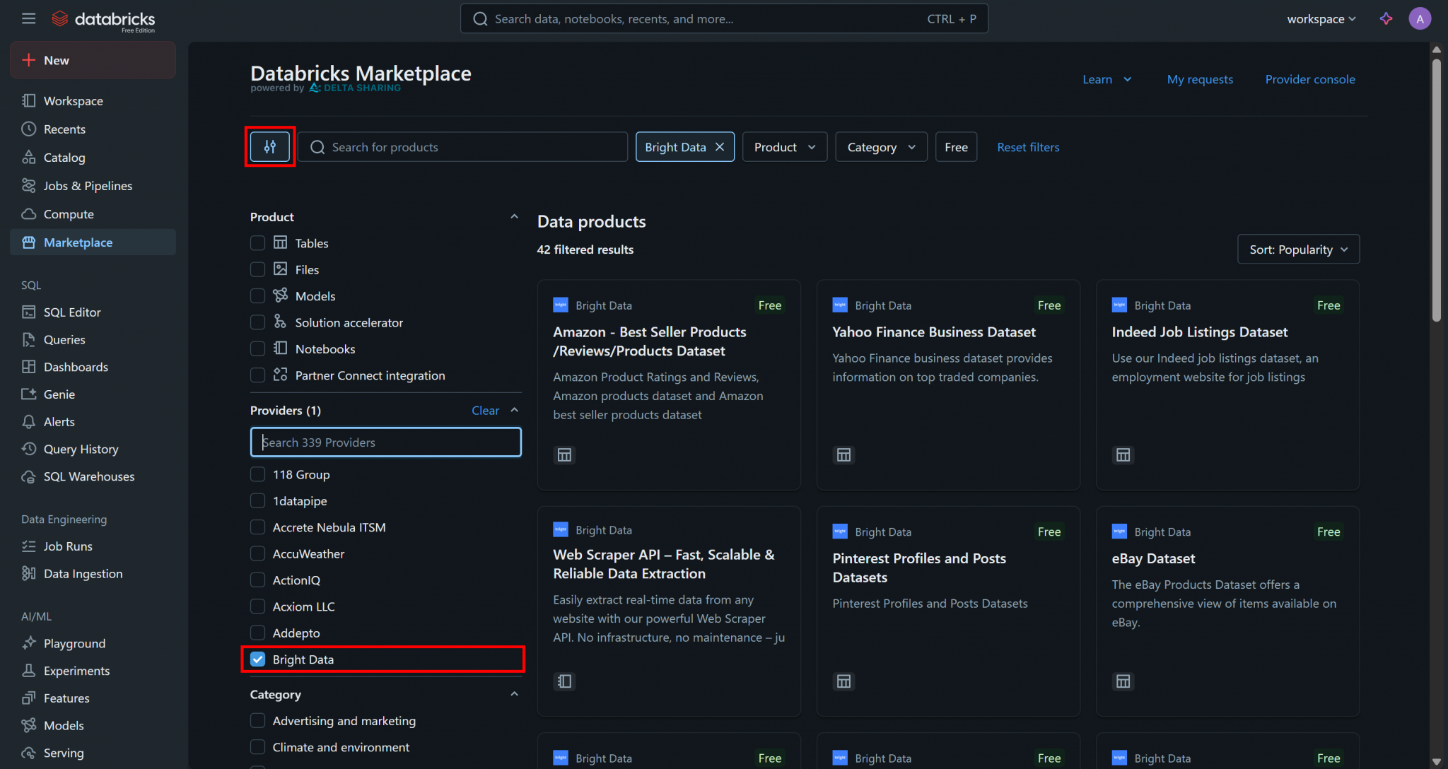 Query Bright Data Datasets via Databricks: API, CLI & SQL