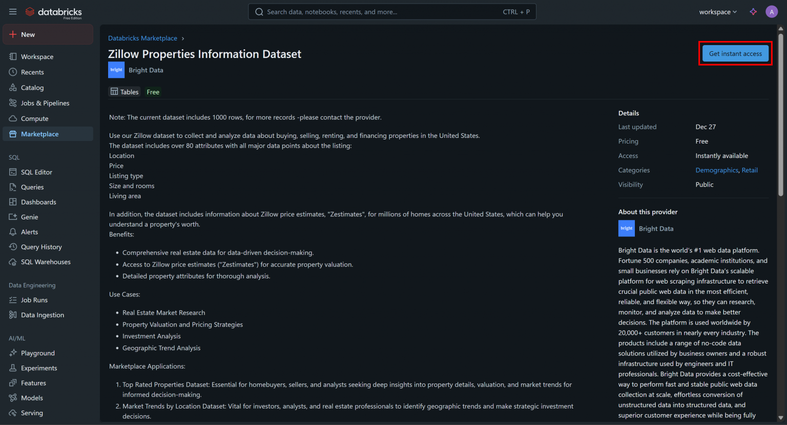 Query Bright Data Datasets via Databricks: API, CLI & SQL