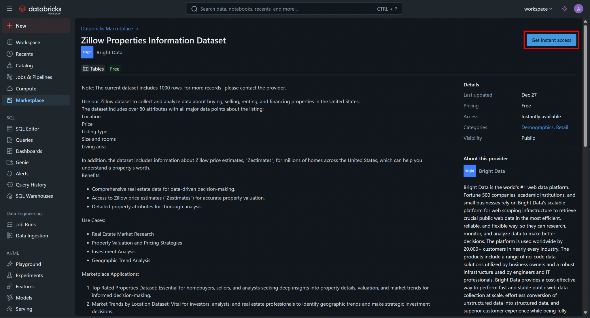 Databricks Sql Access Gui Query Bright Data Datasets via Databricks: API, CLI & SQL