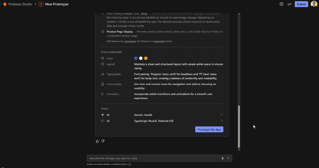 Pressing the “Prototype this App” button