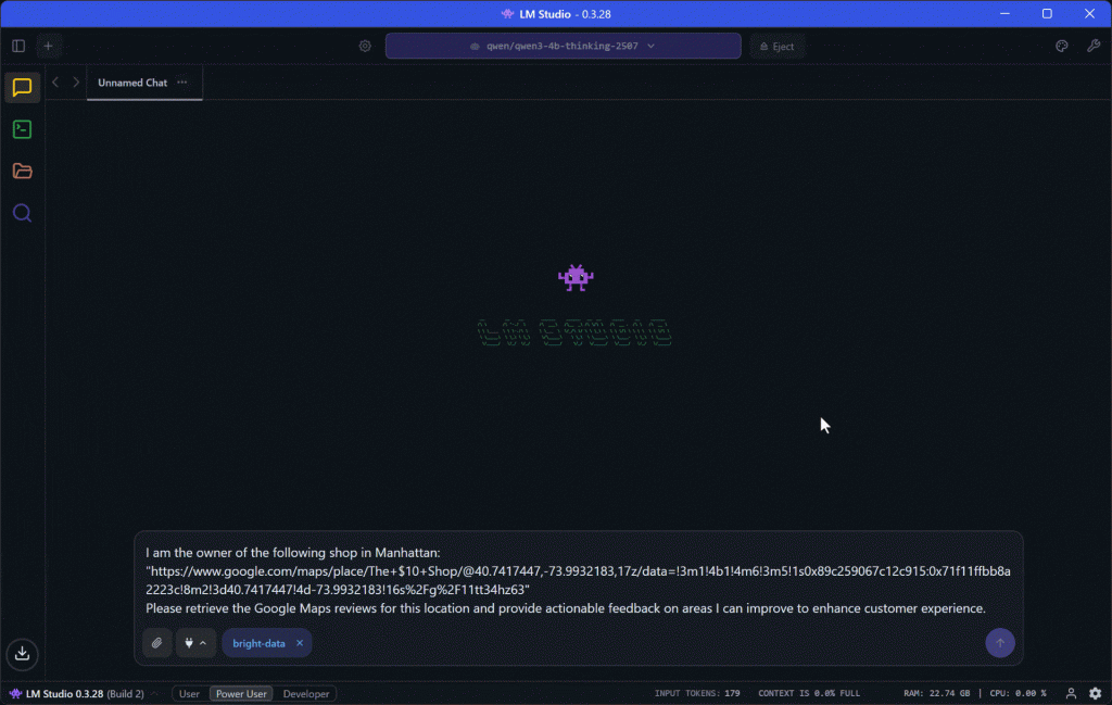 Prompt execution in LM Studio