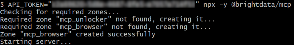 Bright Data's Web MCP startup logs