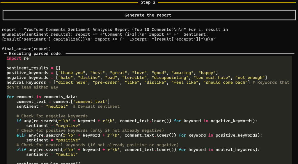 Step 2 from the agent