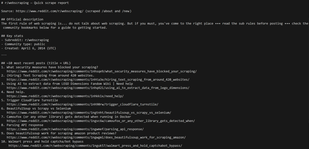 The output produced by the AI agent