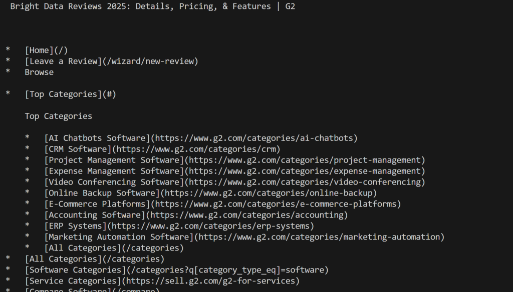 The Markdown output produced by Web Unlocker