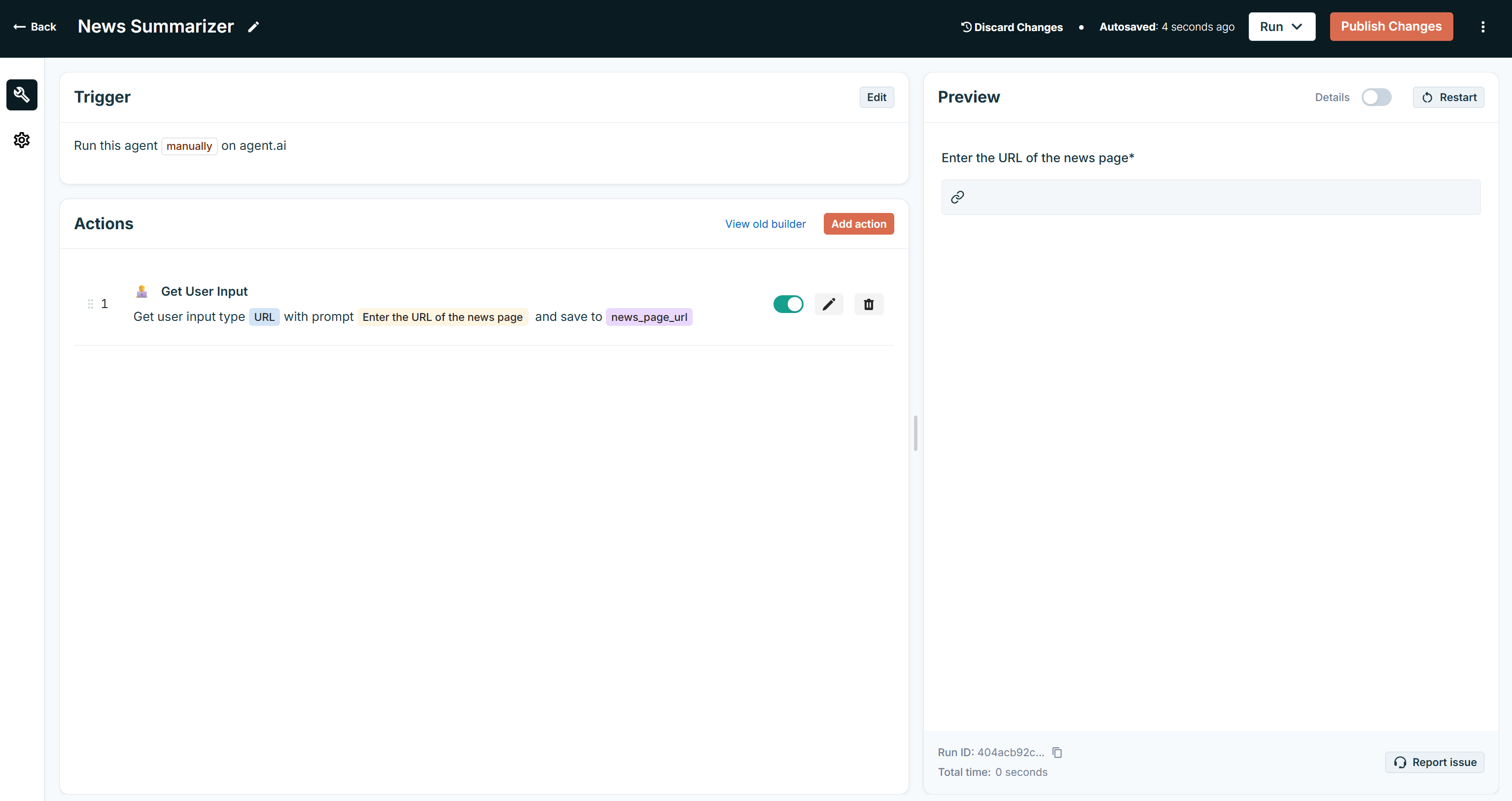 The current state of the agent