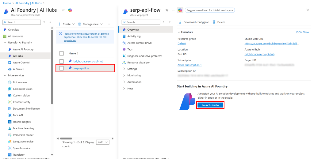 Clicking the “Launch studio” button