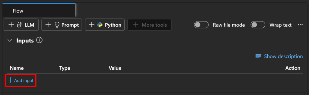 Pressing the “Add input” button