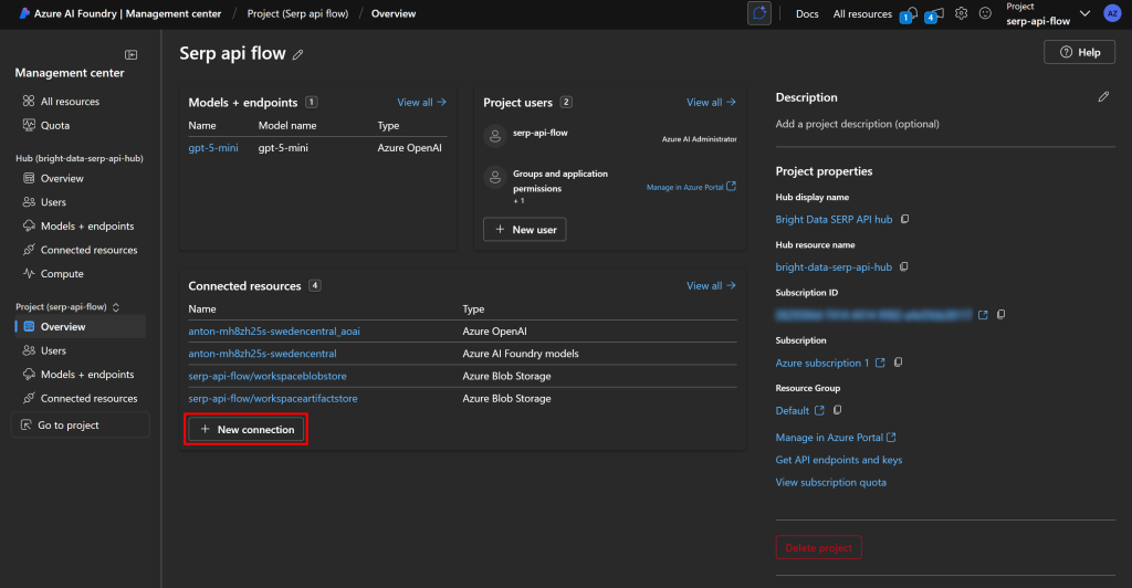 Pressing “New connection”