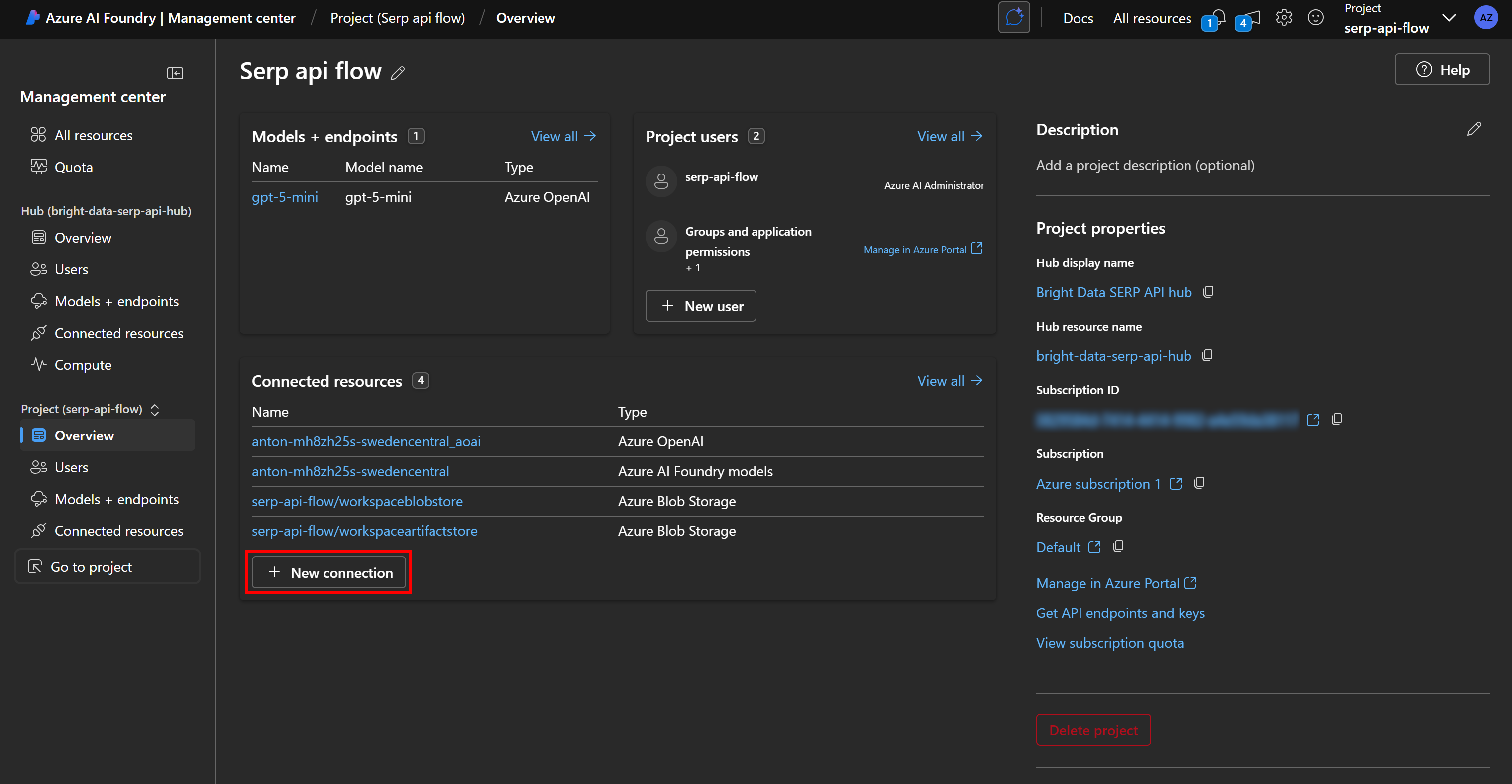 Pressing “New connection”