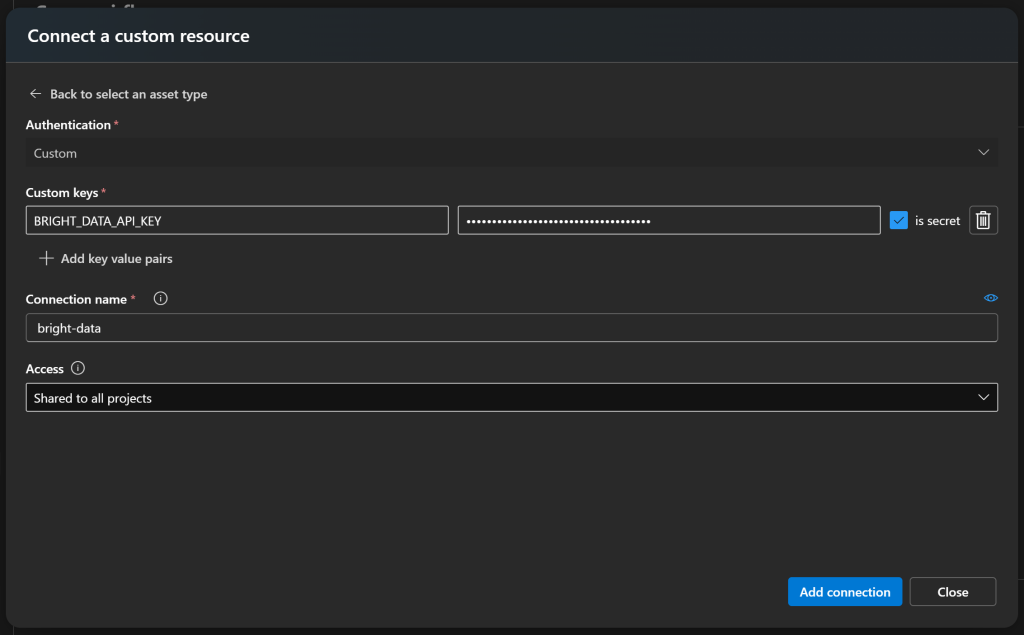 Defining your bright-data custom connection