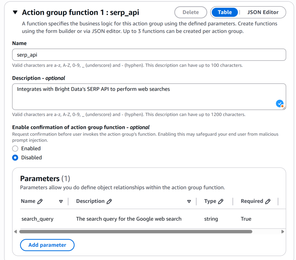 Filling out the “Action group function“ form