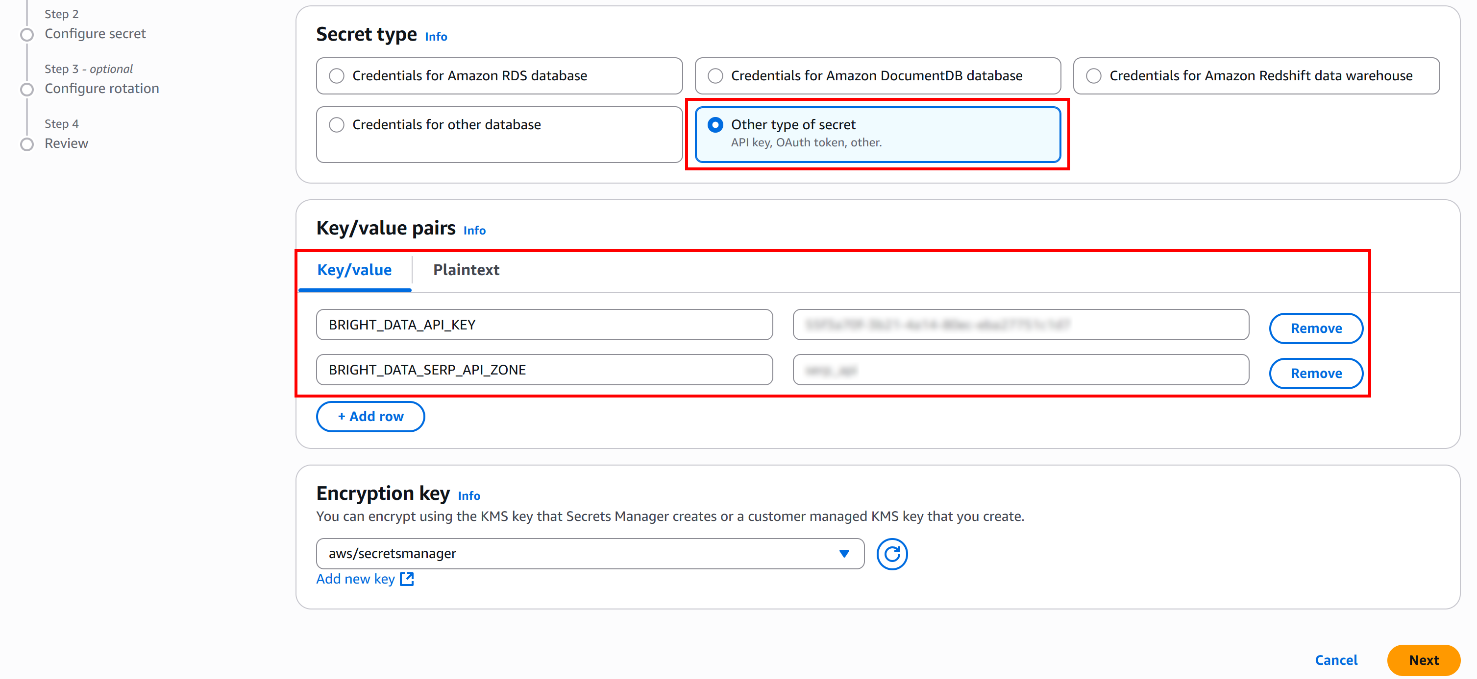 Giving the secret the name
