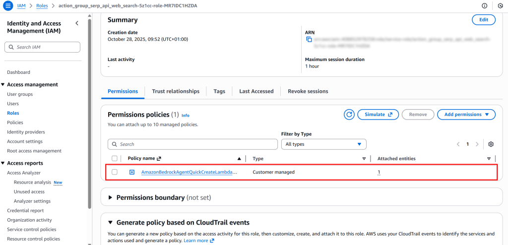 Selecting the permission policy