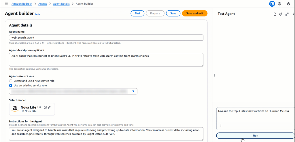 The agent execution on the given prompt