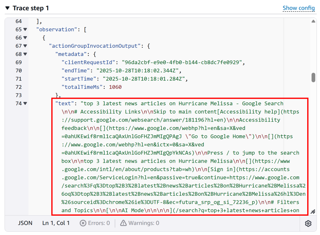 The output of the SERP API Lambda function