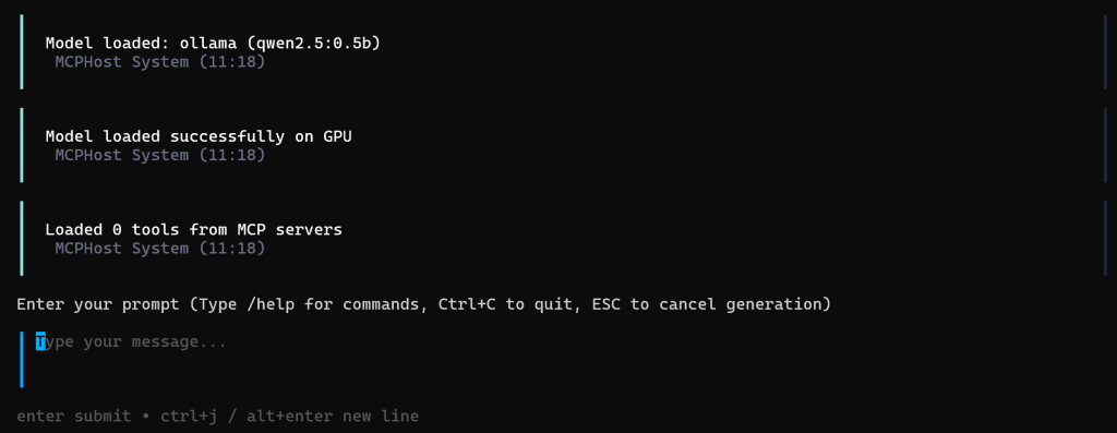 The welcome view from MCPHost