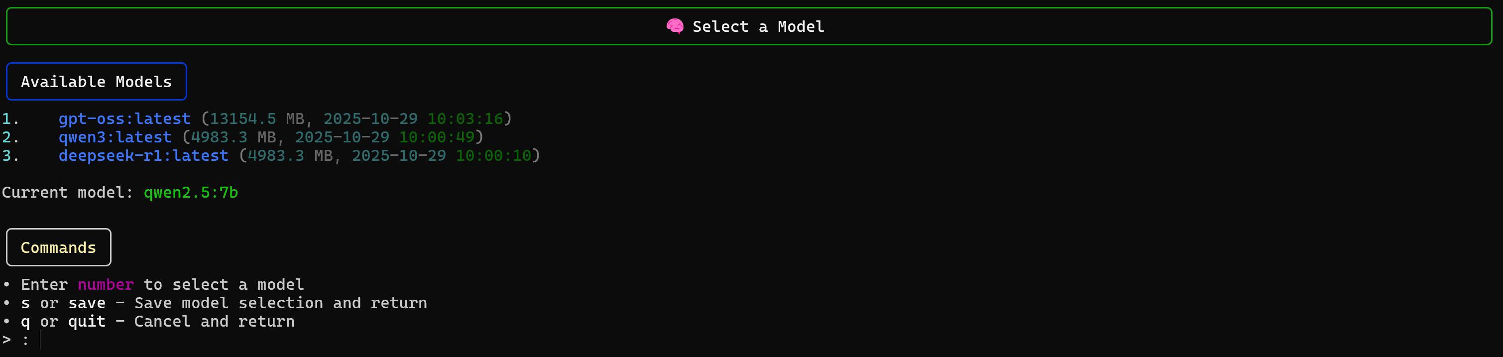 Available models through the CLI