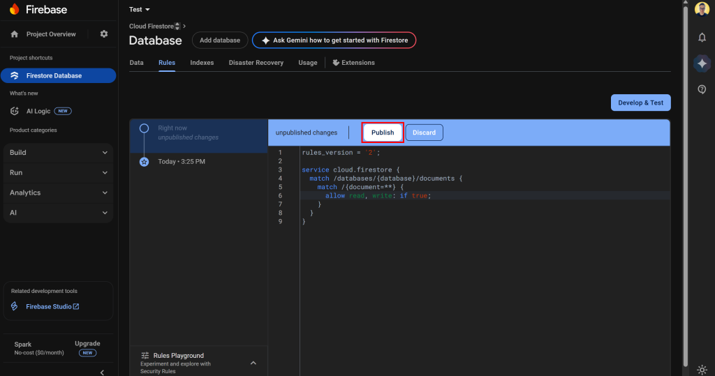 Clicking the “Publish” button
