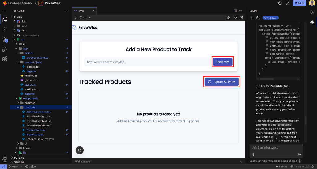 The “Track Price” and Update All Prices” buttons