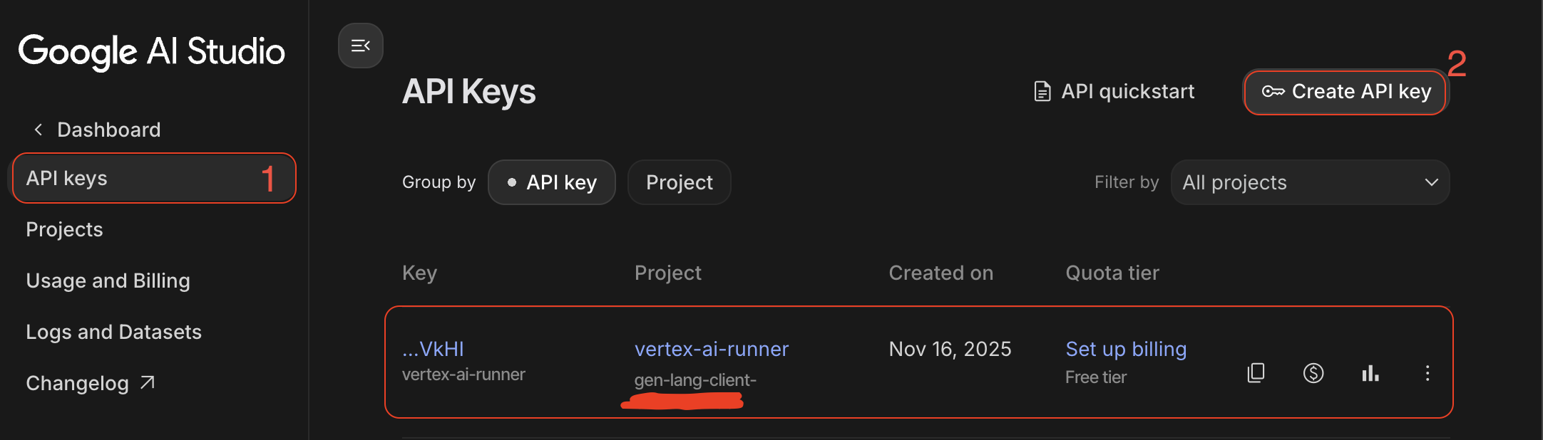Creating API Key in Google AI Studio