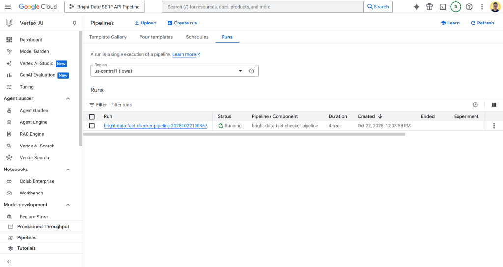 The Vertex AI Pipelines page