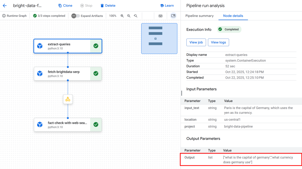 Checking the output of the first node