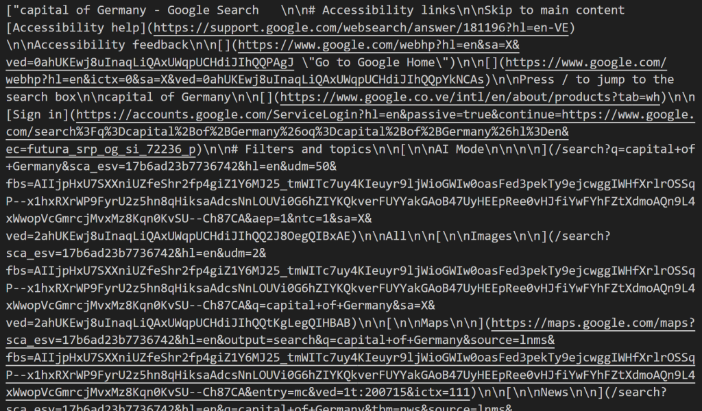 The array with the SERPs in Markdown