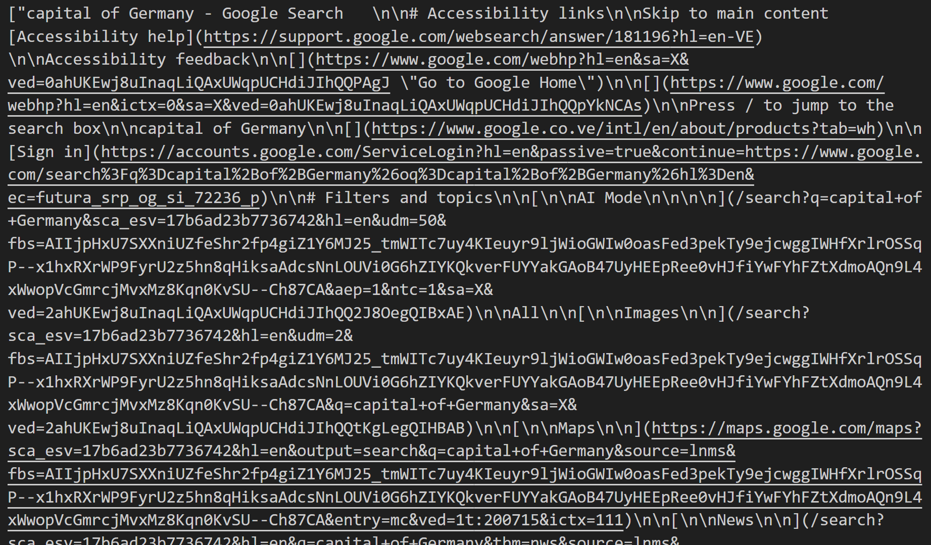 The array with the SERPs in Markdown
