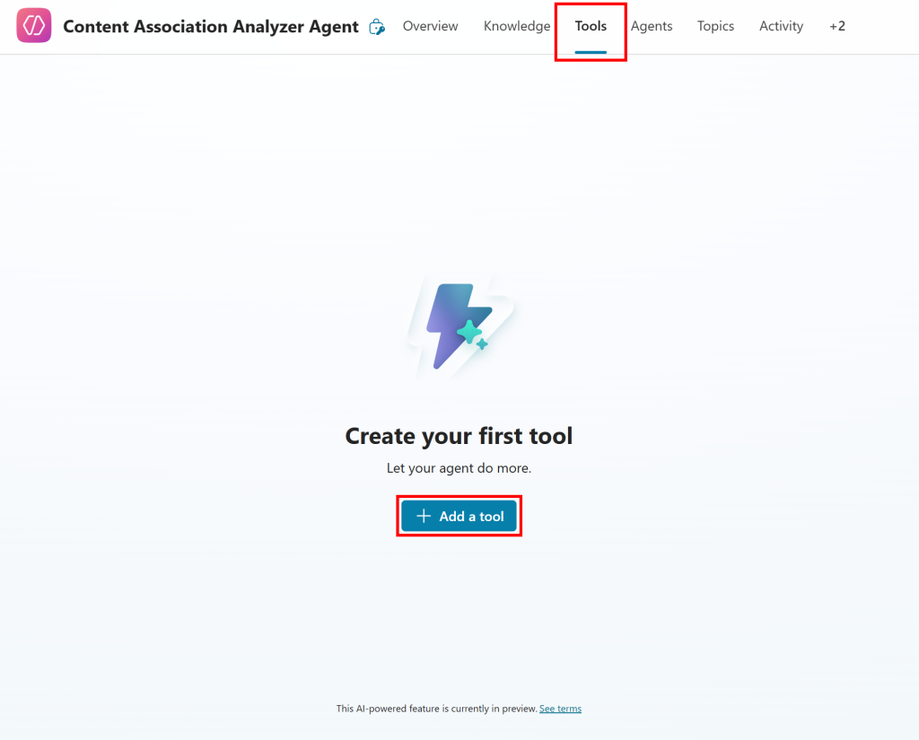 Pressing the “Add a tool” button