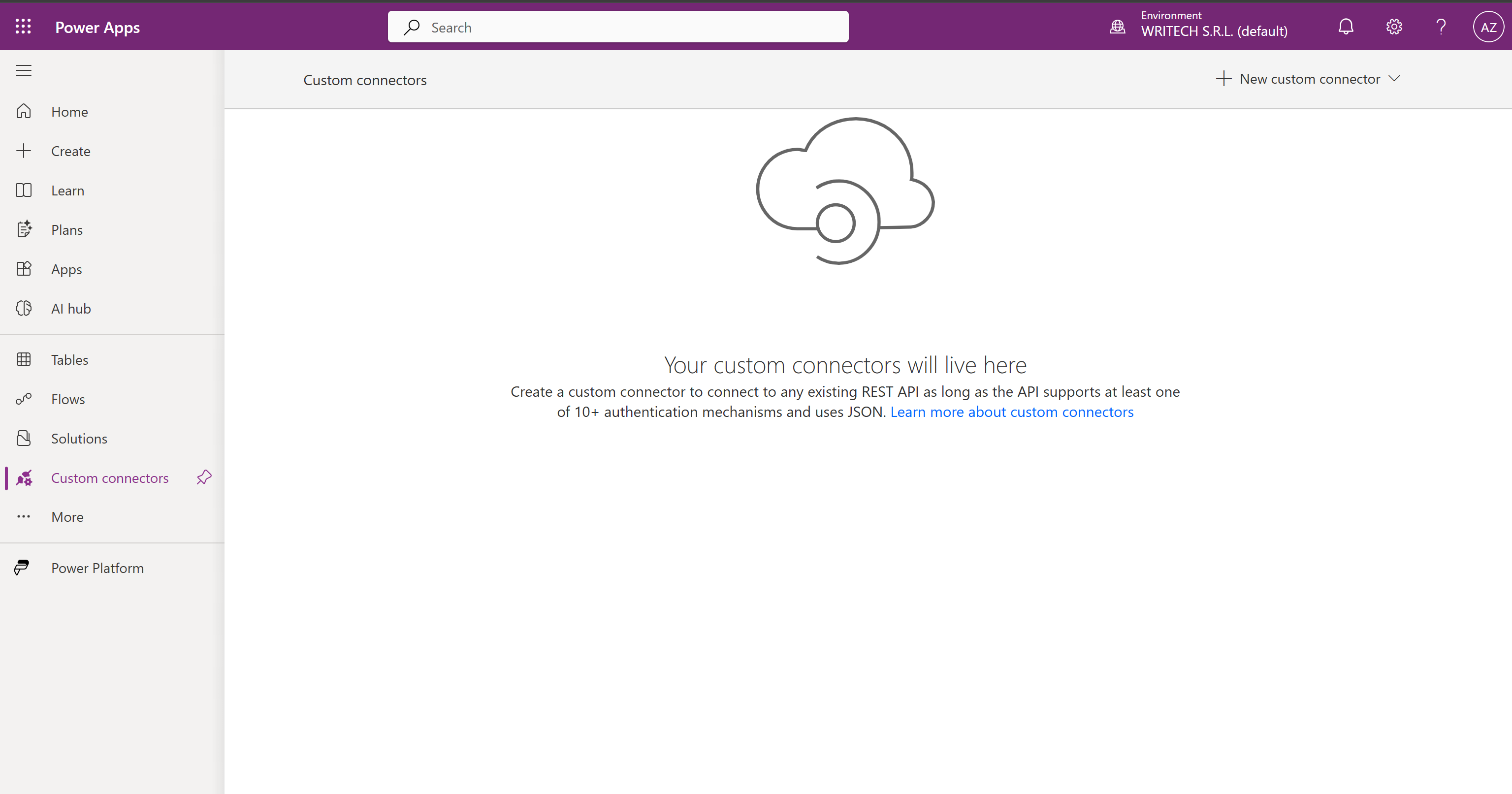 The custom connectors page