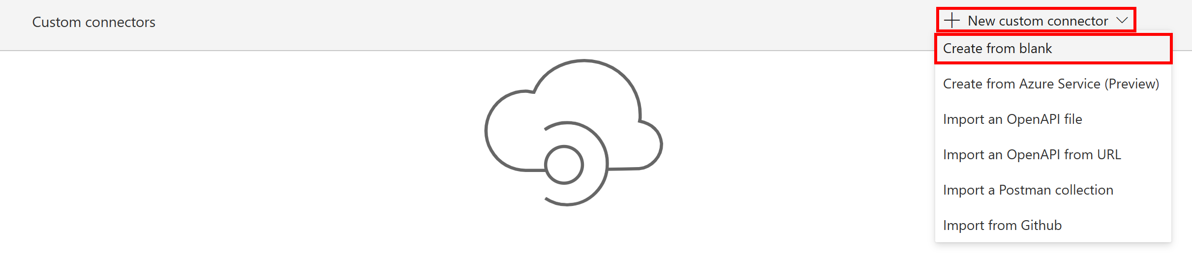 Selecting the “Create from blank” option