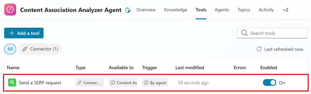 Note the enabled connection