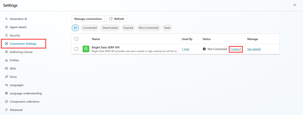 Pressing the “Connect” button