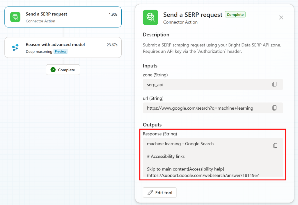 Note the Markdown version of the “machine learning” Google SERP