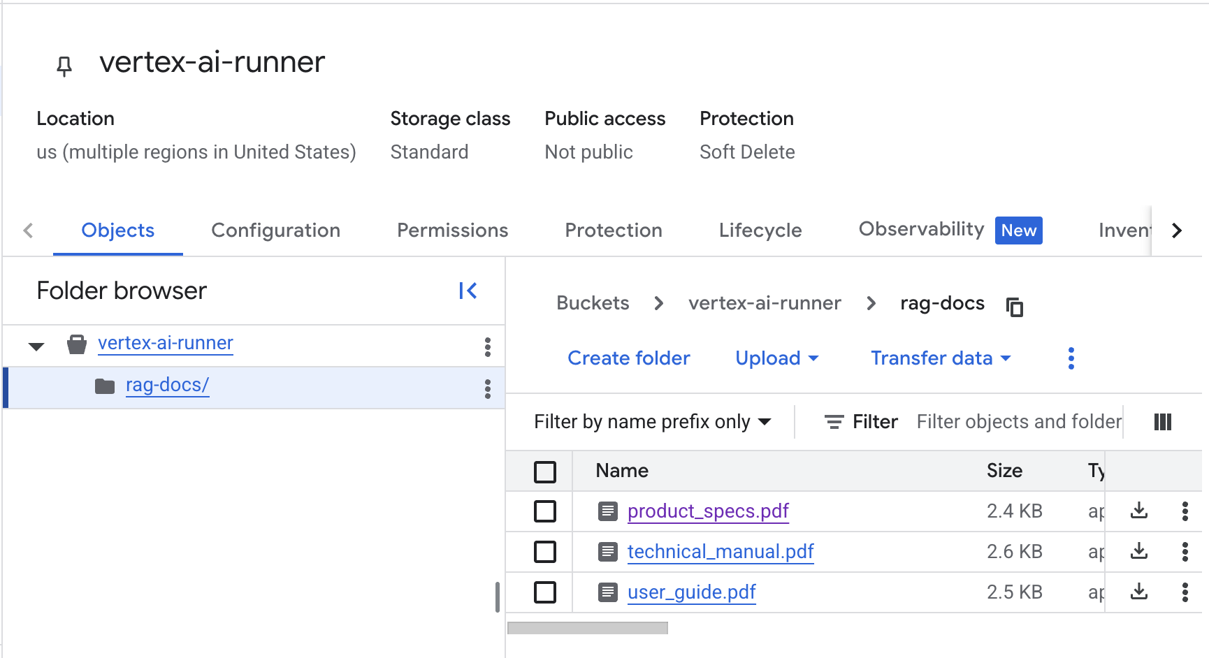 Storing pdf files in Cloud Storage bucket