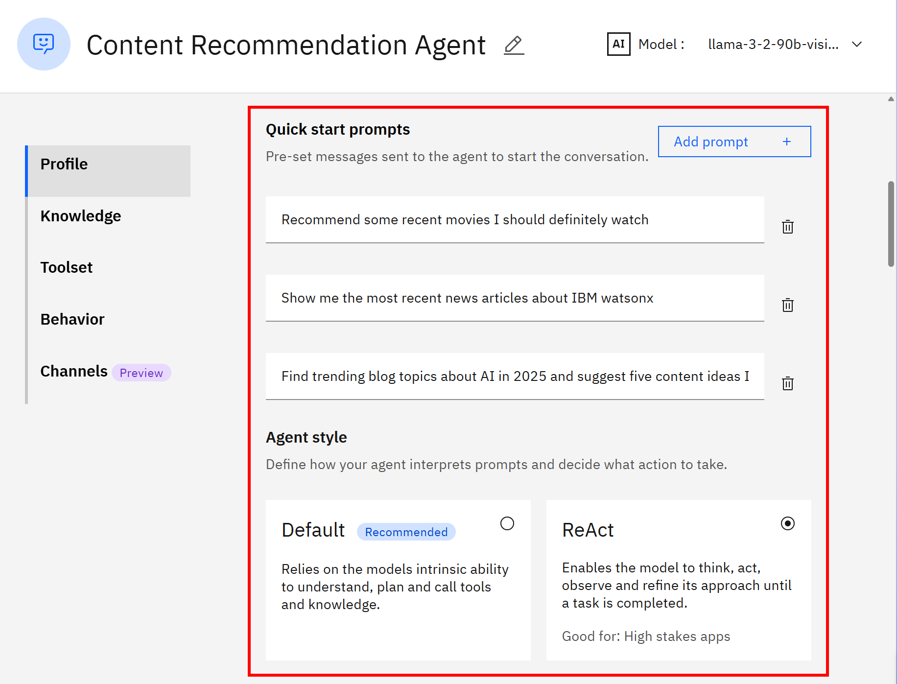 Customizing the AI agent
