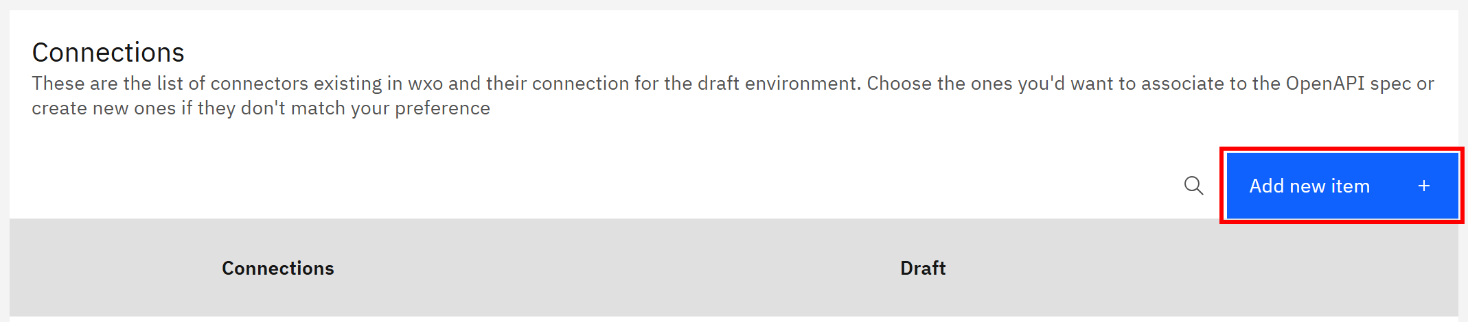 Pressing the “Add new item” button