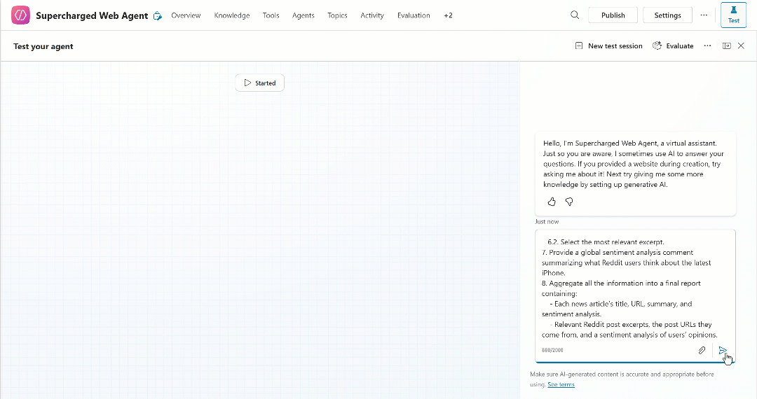 Running the prompt in Copilot Studio