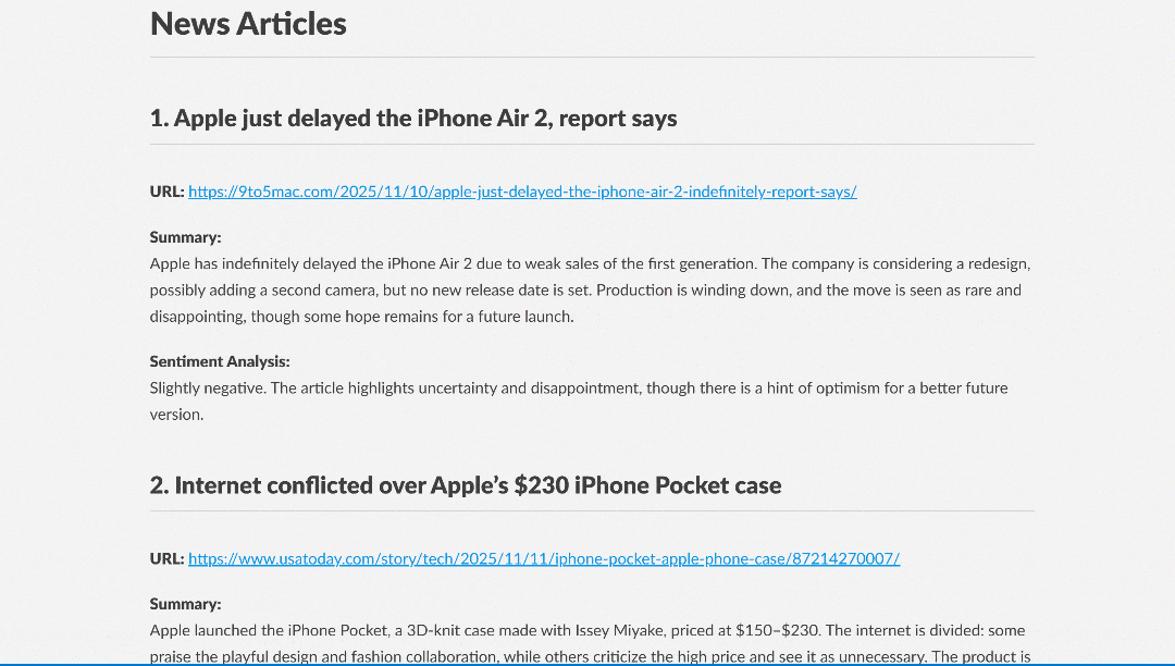 The report produced by the agent