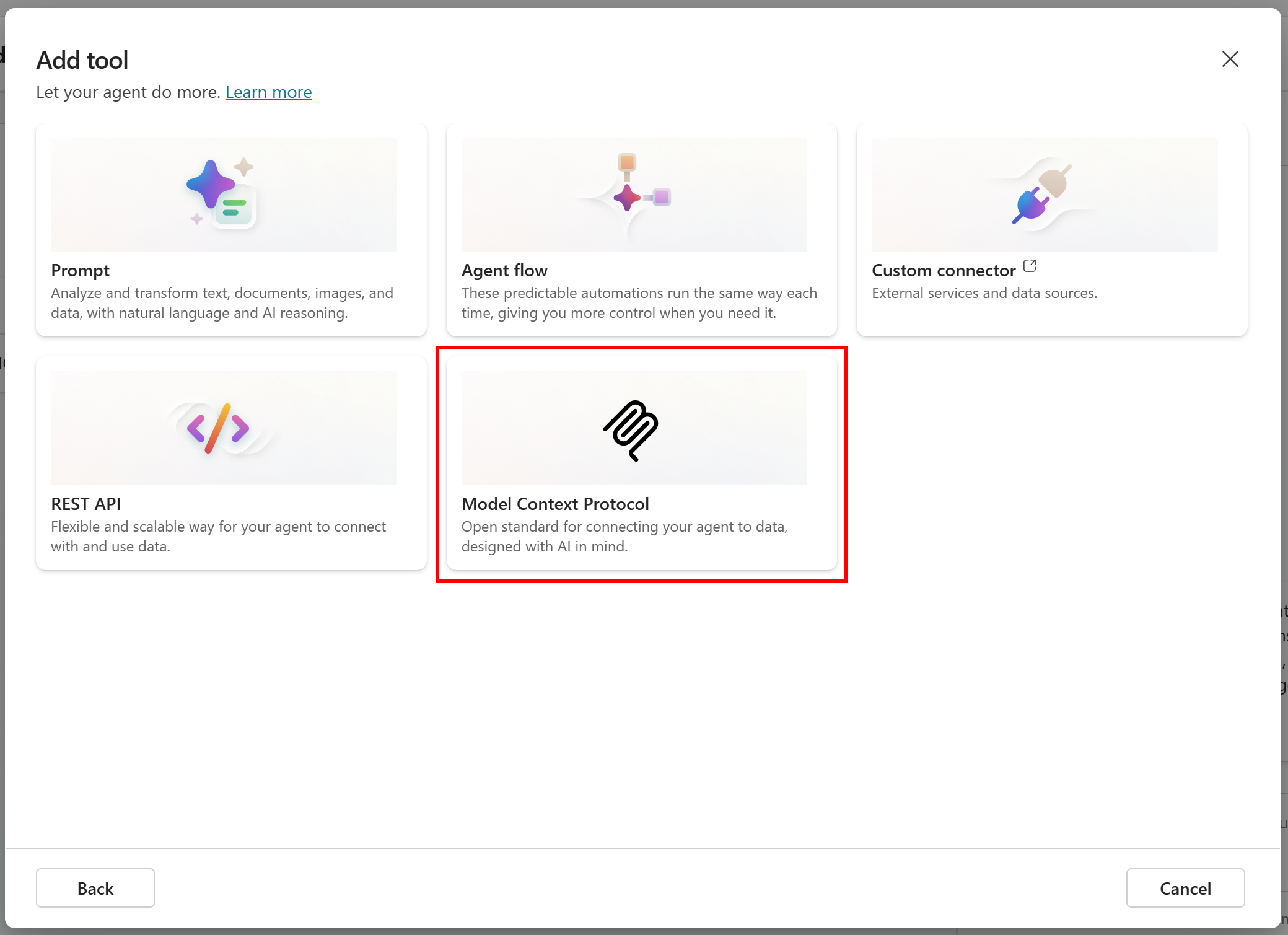 Selecting the “Model Context Protocol” card