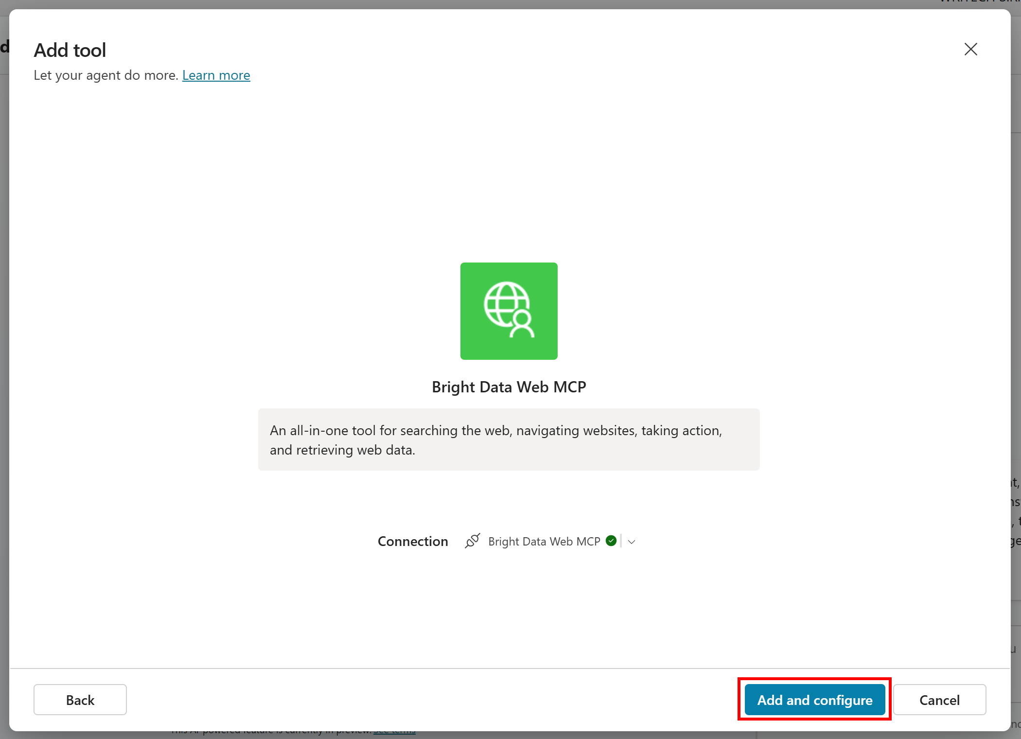Pressing the “Add and configure” button