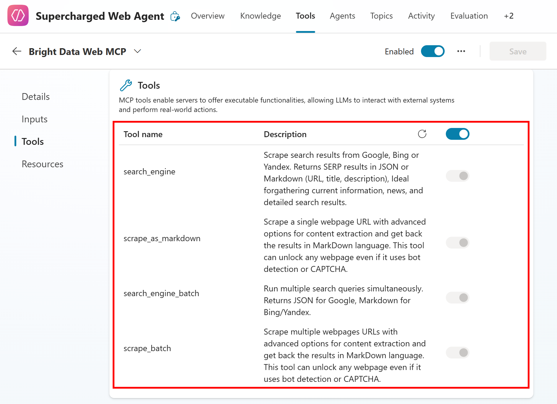 Note the available tools via MCP