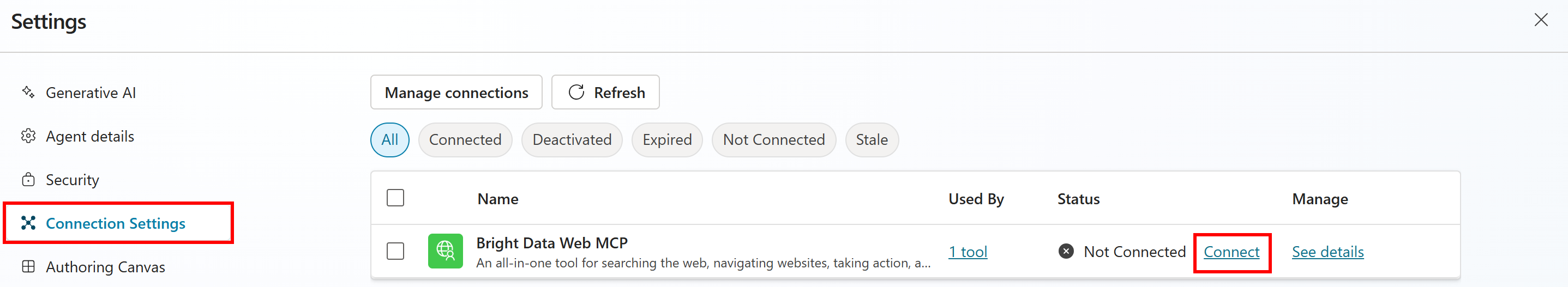 Pressing the “Connect” link
