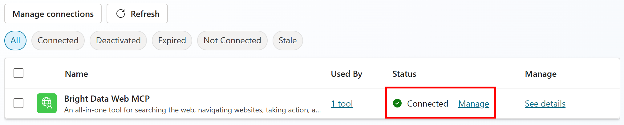 Note the “Connected” status