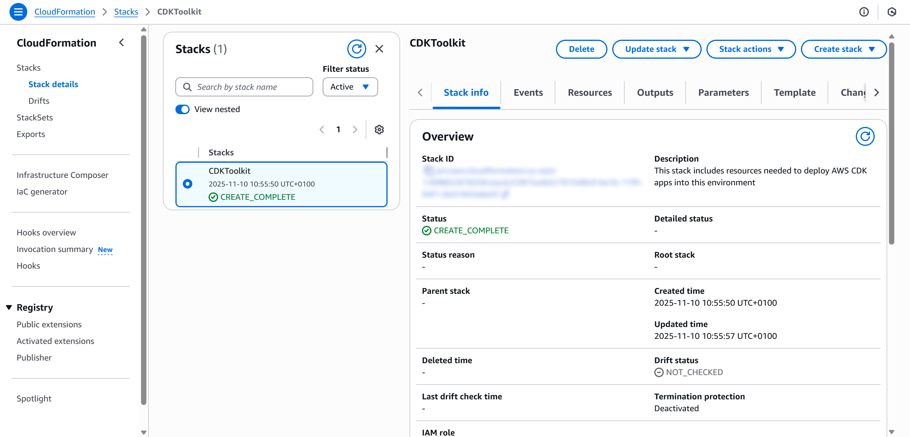 The “CDKToolkit” stack generated by the bootstrapping process