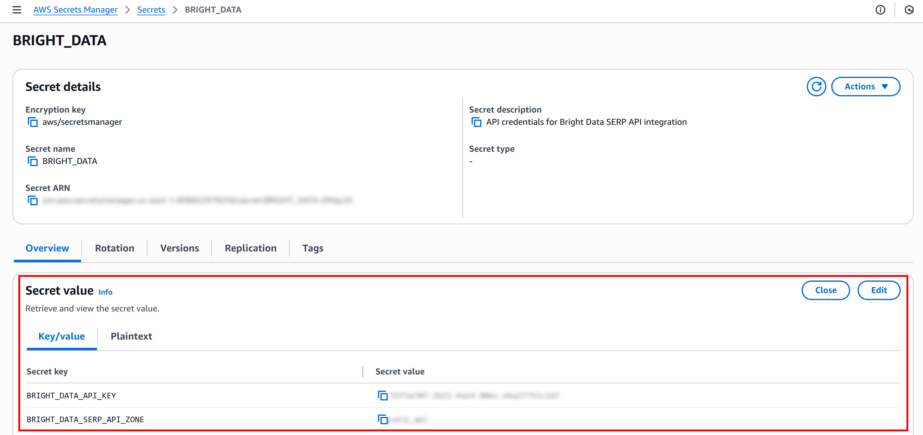 Note the "BRIGHT_DATA_API_KEY” and “BRIGHT_DATA_SERP_API_ZONE” secrets