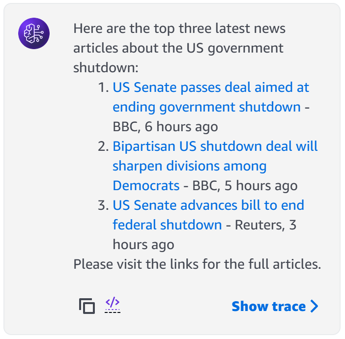 The agent’s response