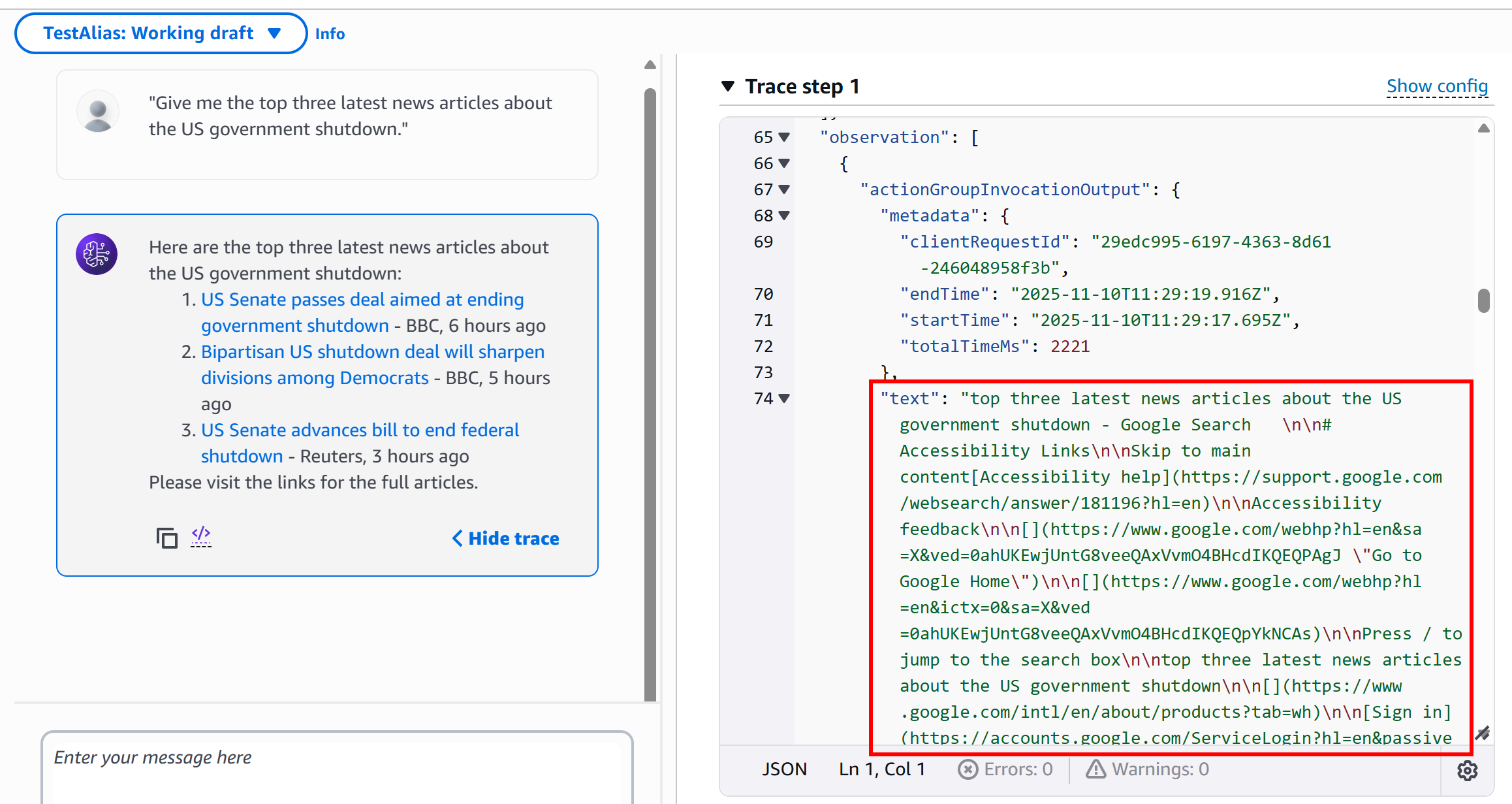 The output of the SERP API Lambda function