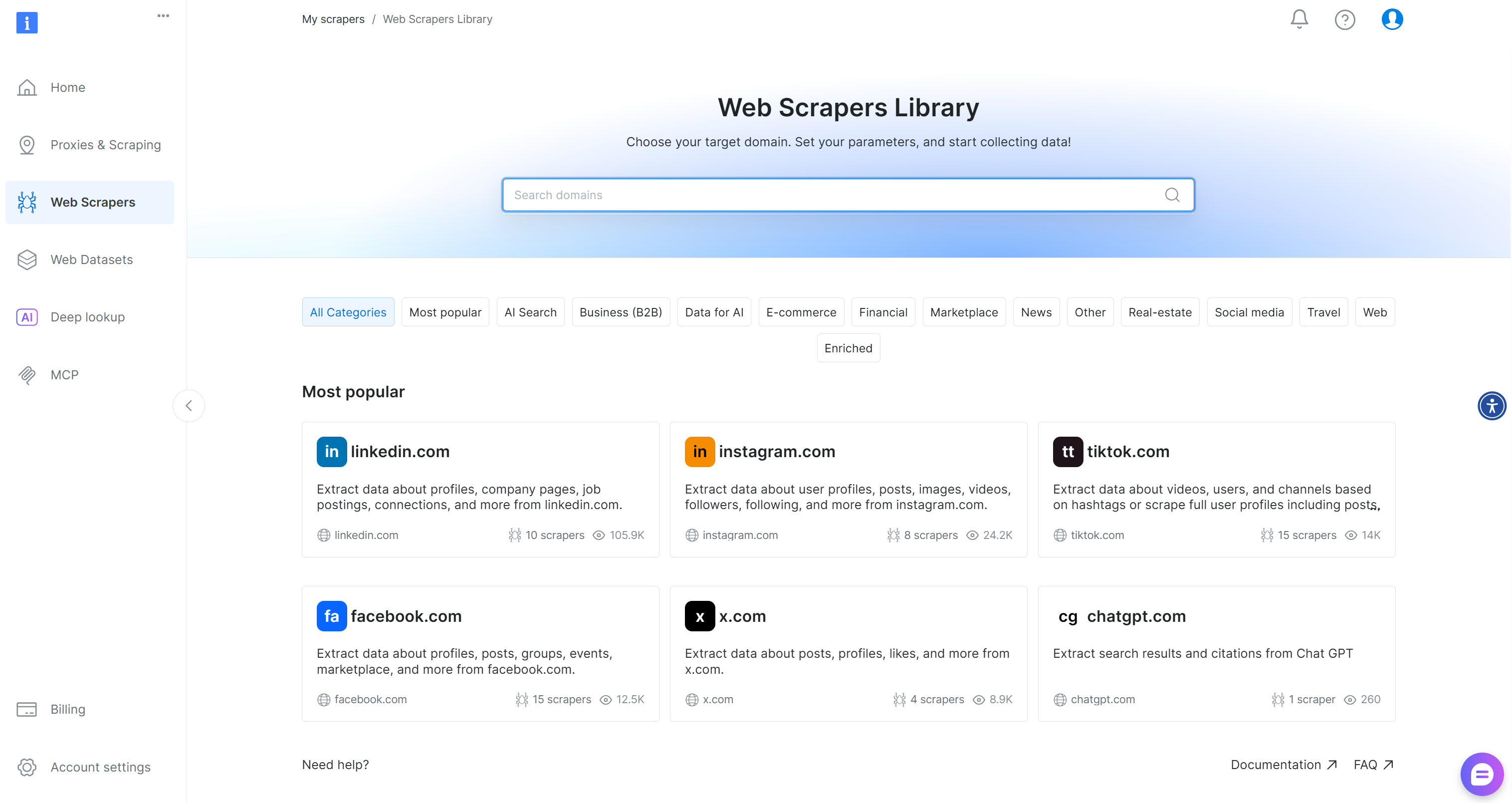 The “Web Scrapers Library” page
